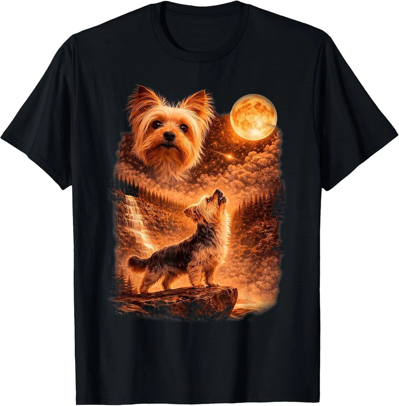 Yorkie Howling to The Moon Funny Vintage 90s Dog Lover T-Shirt