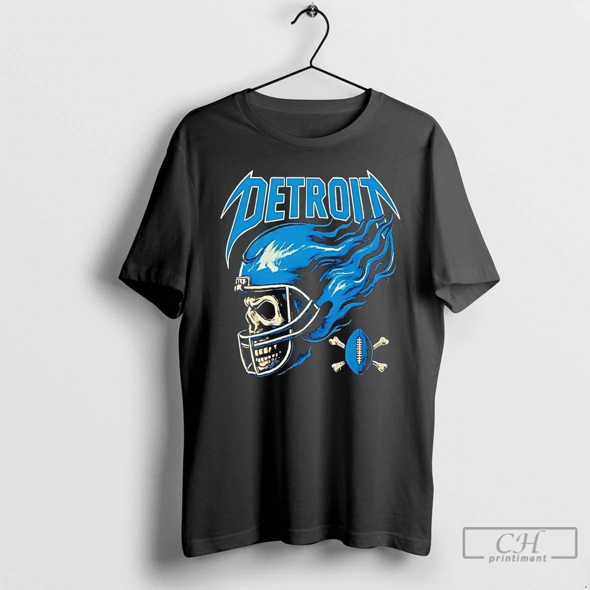 Classic Detroit Lions Skull Helmet T Shirts