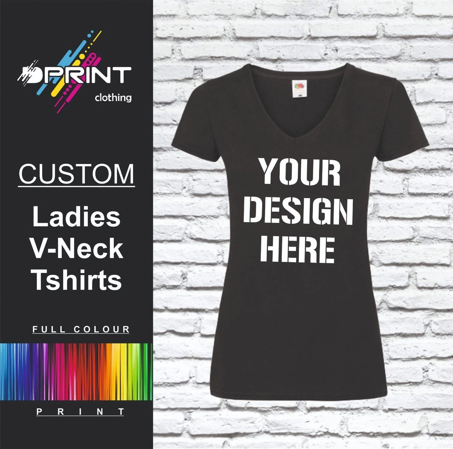 CUSTOM PRINTED LADIES V-NECK TSHIRT PERSONALISED WORK WEAR  FRUIT OF THE LOOM