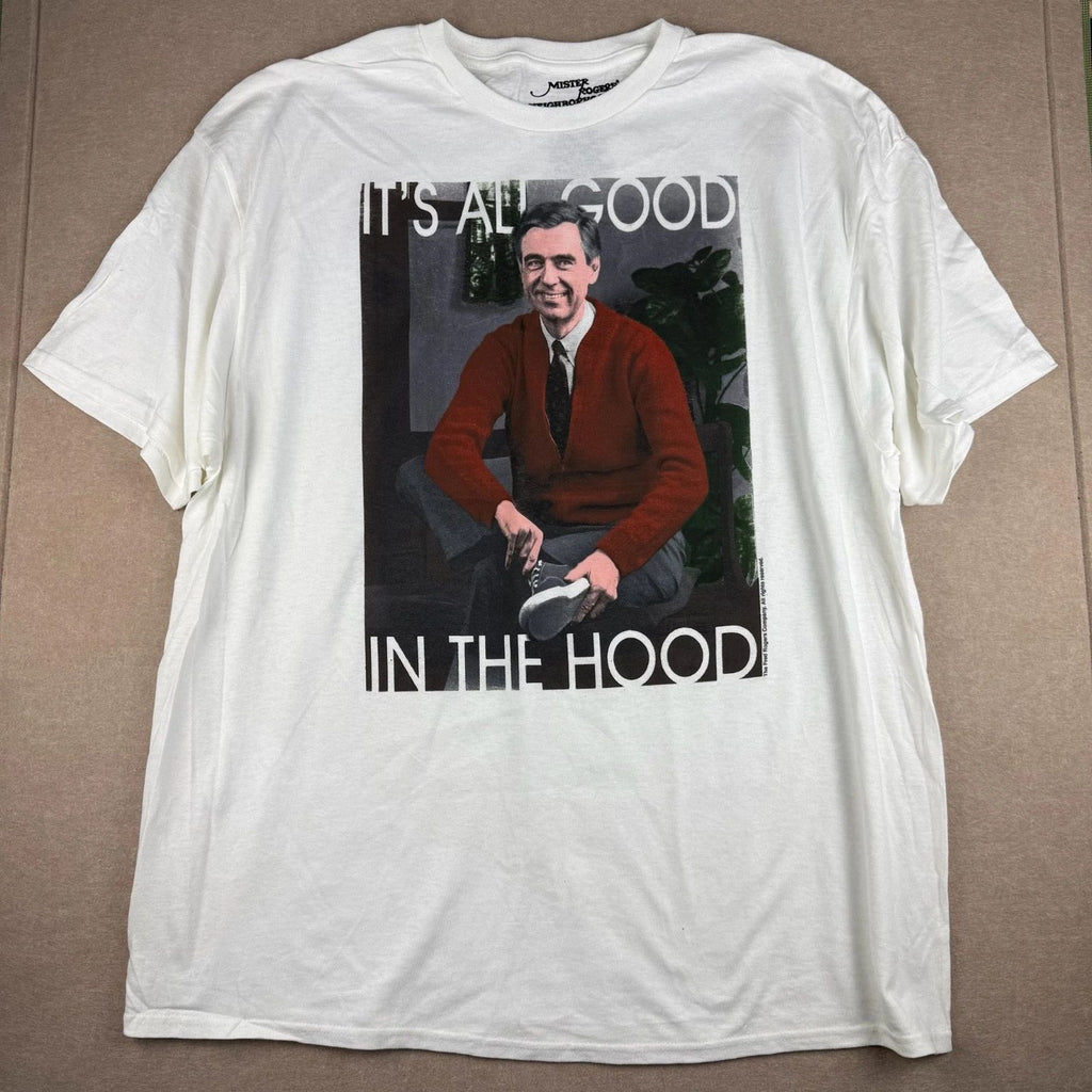 Mister Rogers Shirt Mens 2XL White Funny TV Graphic Its All Good Hood Tee