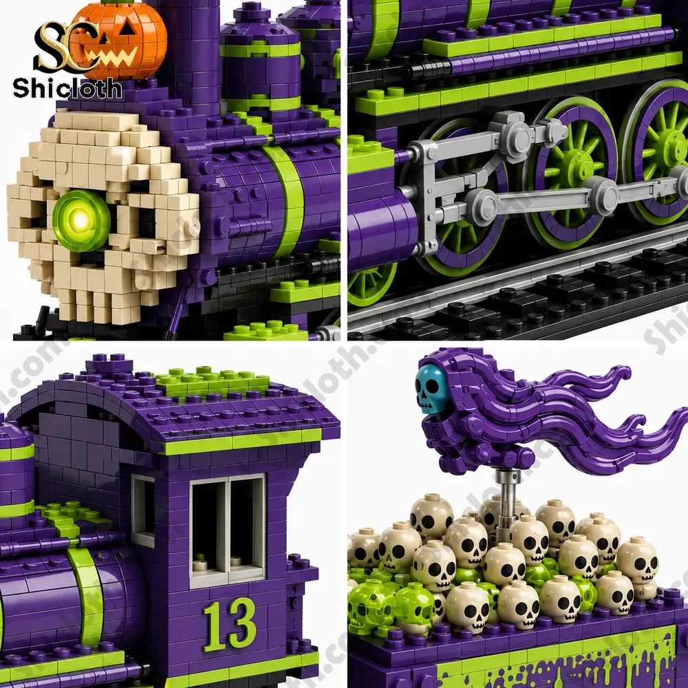 The Midnight Ghost Train Halloween Night Building Brick Set
