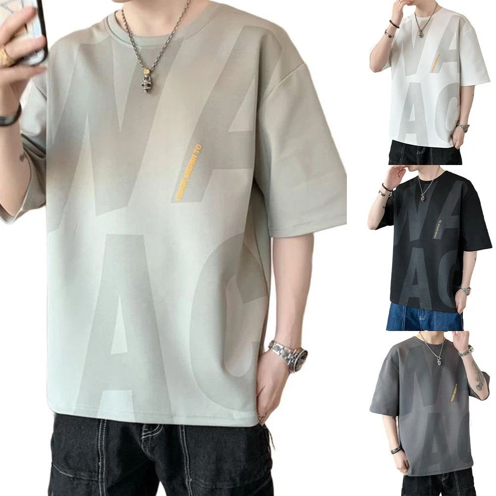 Harajuku Style Mens Printed Short Sleeve Crew Neck Tee for Casual Streetwear