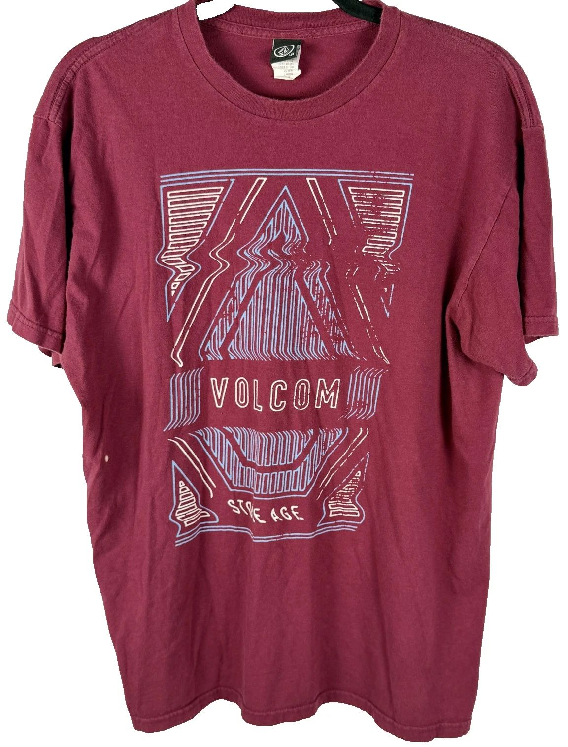 Volcom Men’s Stone Age Large Burgundy Graphic Surf Tee Streetwear