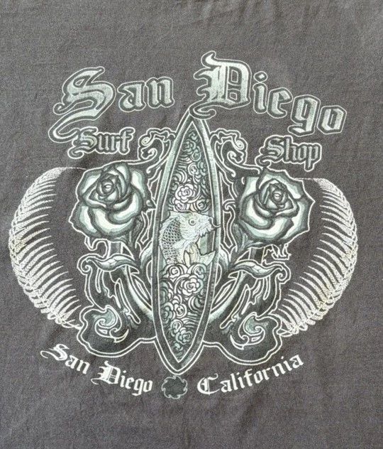 Vintage San Diego Surf Shop Graphic T Shirt XXL Y2K Faded Black Delta Pro Weight