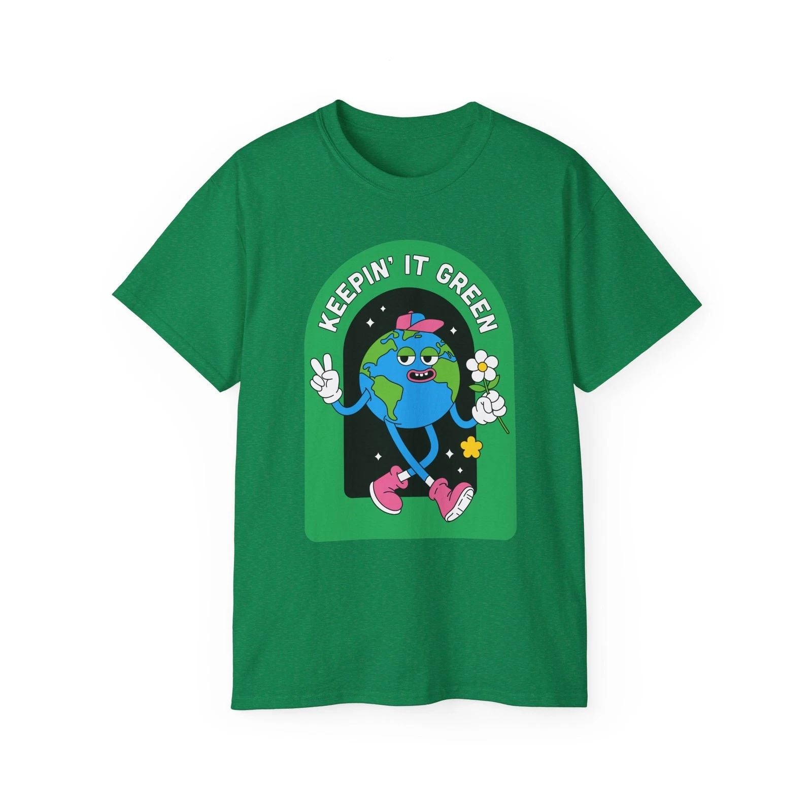 Keepin' It Green Earth Character Tee | Sustainable Planet Graphic Shirt