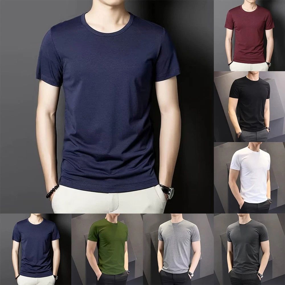 Mens Slim Fit Short Sleeve Crew Neck T-Shirt with Soft Feel and Heavy Duty