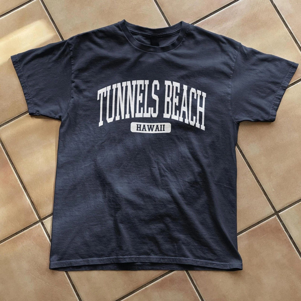 Tunnels Beach Hawaii Souvenir Aesthetic, Summer Aesthetic  Navy Blue Tee