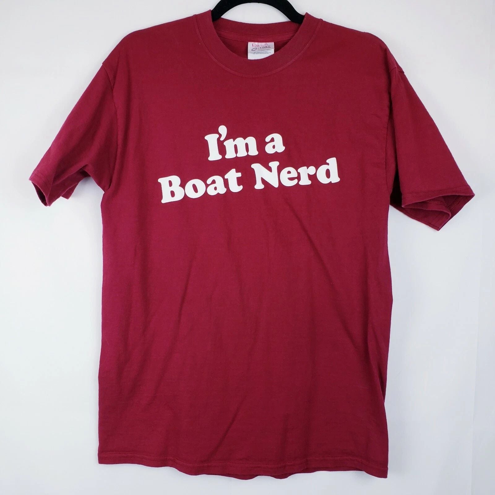 Im A Boat Nerd Mens Burgundy T Shirt Size Medium Crew Neck Cotton Short Sleeve