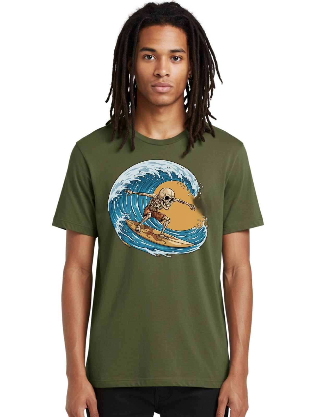 Skeleton-Surfer-1 Mens Graphic Tee, 100% Cotton, Casual Summer Wear