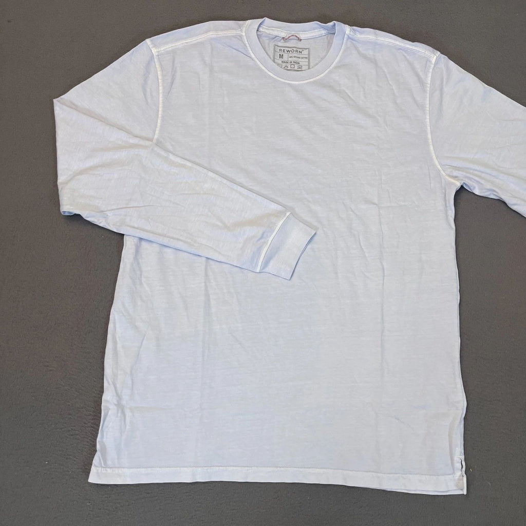Reworn Long Sleeve Everyday T Shirt Men's Med Chambray Blue 100% Cotton Outdoor