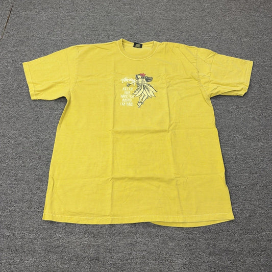 Stussy Shirt Mens XL Yellow Hula Girl Hawaii Graphic Tee Streetwear Surf
