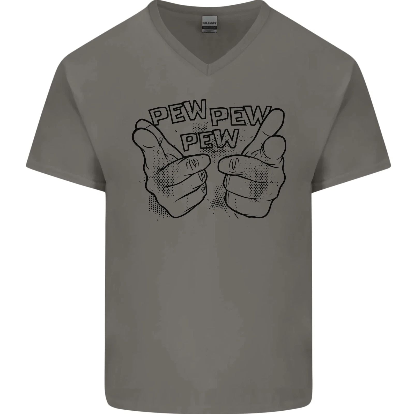 Pew Pew Pew Hands Funny Lightsaber Sci-Fi Mens V-Neck Cotton T-Shirt