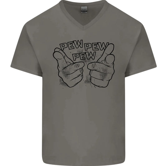 Pew Pew Pew Hands Funny Lightsaber Sci-Fi Mens V-Neck Cotton T-Shirt