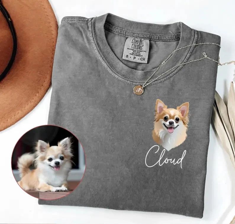 Custom Pet Portrait Comfort Tee Personalized Dog Cat Lover