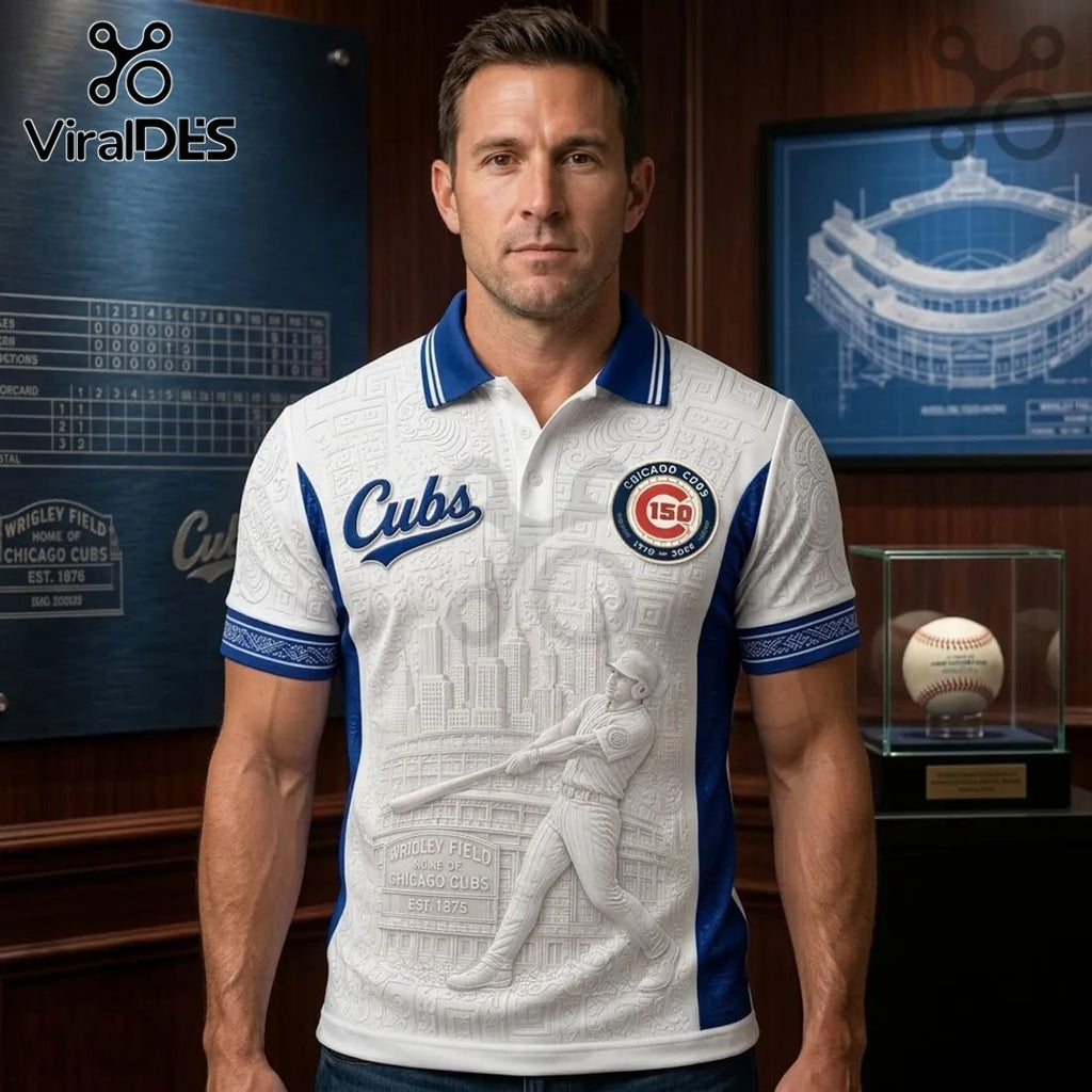 Chicago Cubs 150th Anniversary White Polo Shirt