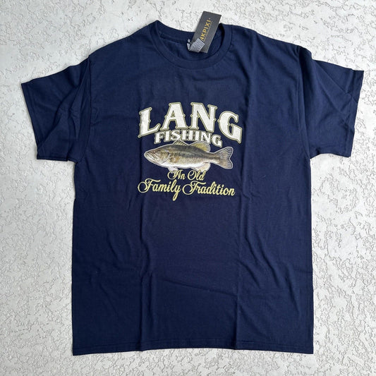 NWT Inkpixi Gilden Lang Fishing Custom Graphic Tee, Men's Sz L Navy