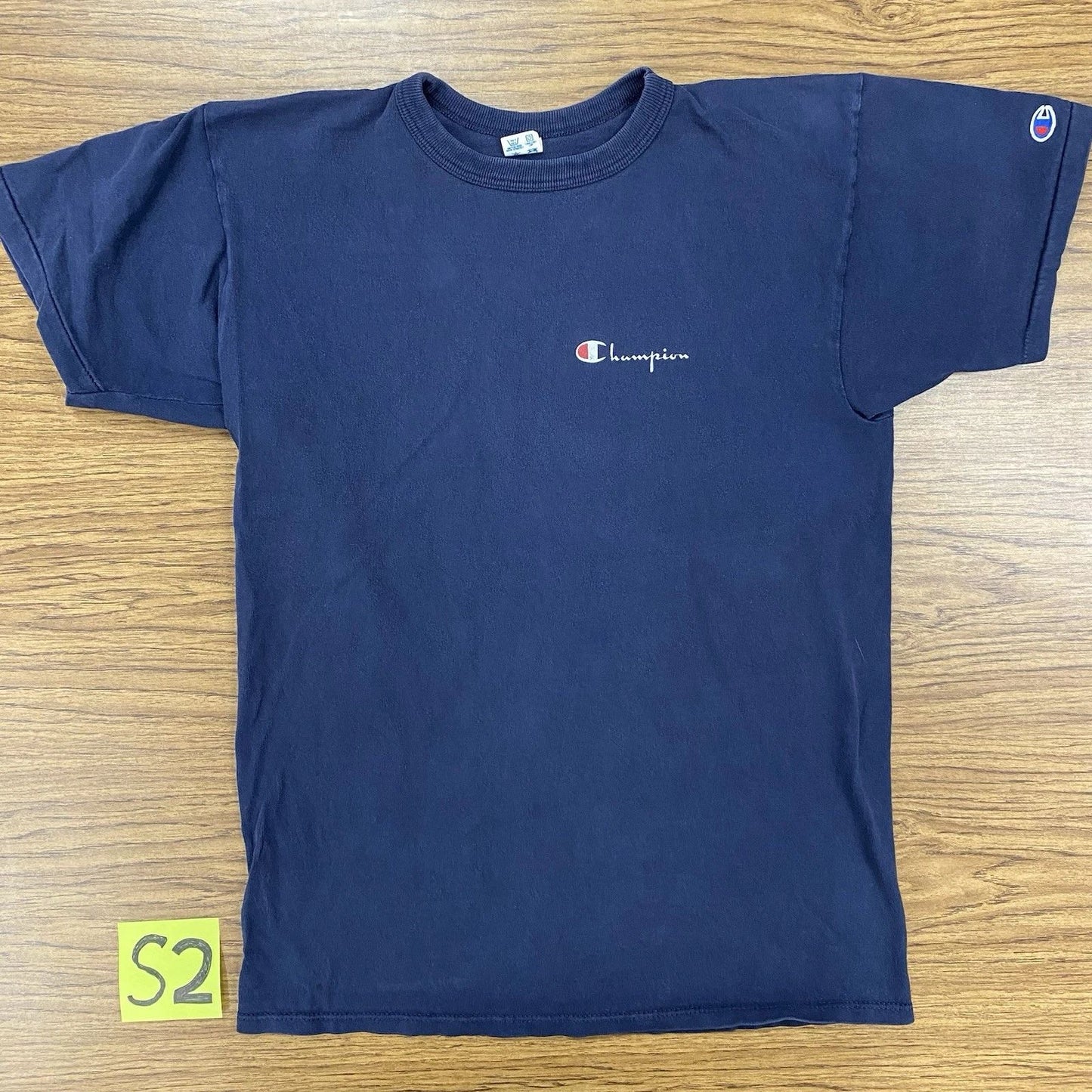 Vintage 80s Men’s Medium Champion Spellout Tee Shirt Single Simple Blue Rare