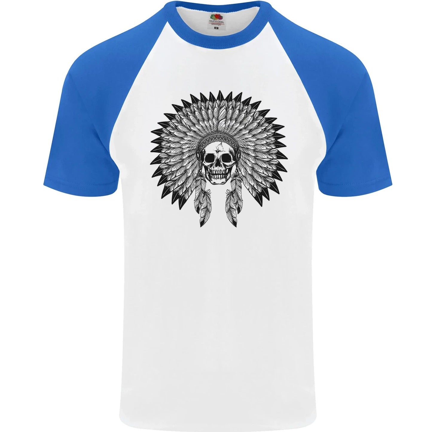 Indian Skull Headdress Biker Motorcycle Mens S/S Baseball T-Shirt