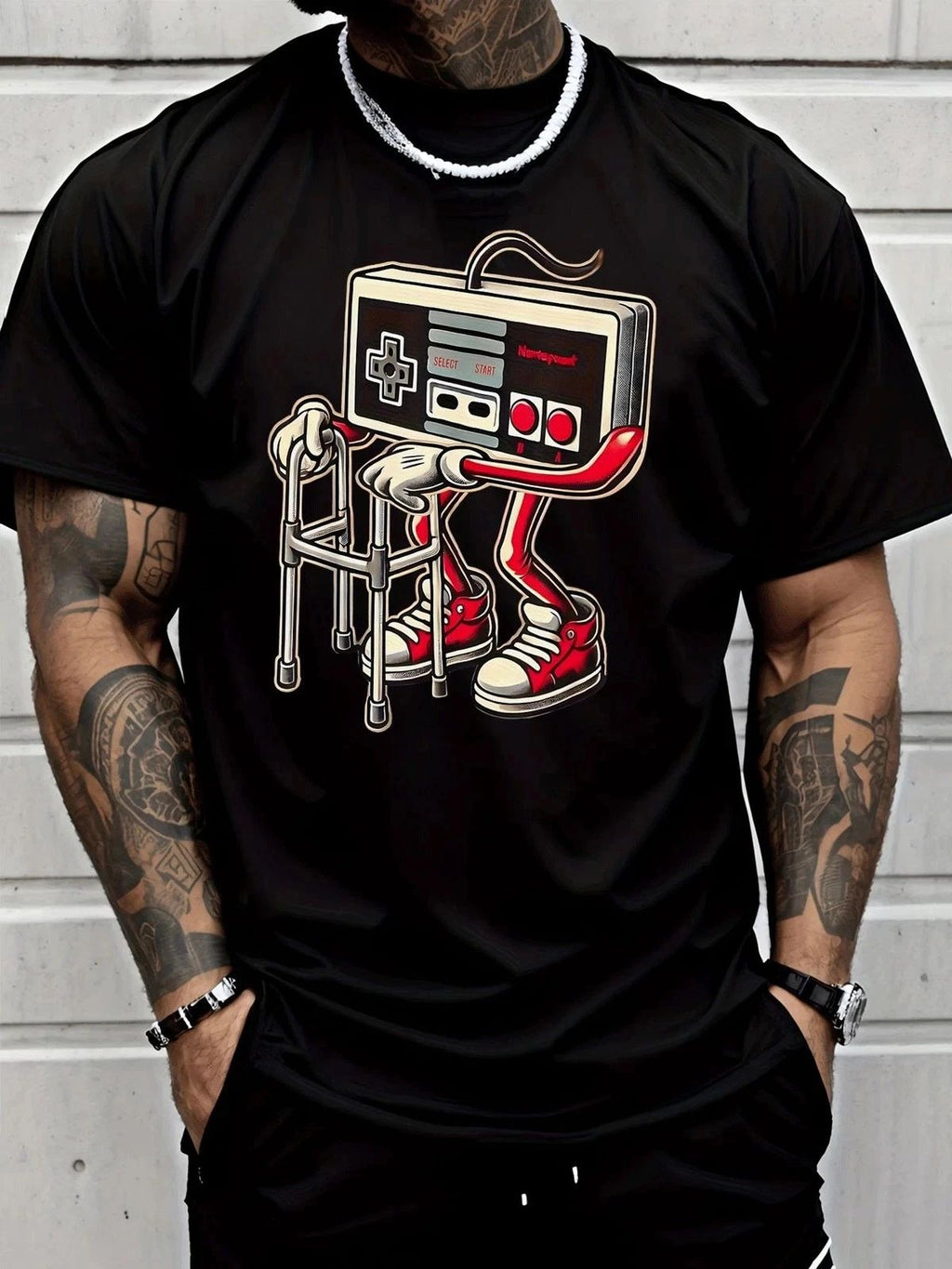 Short Sleeve Men's Fashion Street Style Casual Trendy Graphic T-Shirt with Retro