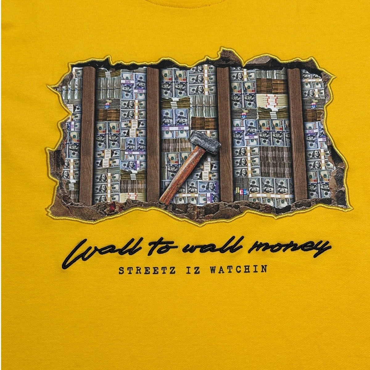 Streetz Iz Watchin Mens 2XL Wall To Wall Money Graphic T-Shirt Mustard Yellow