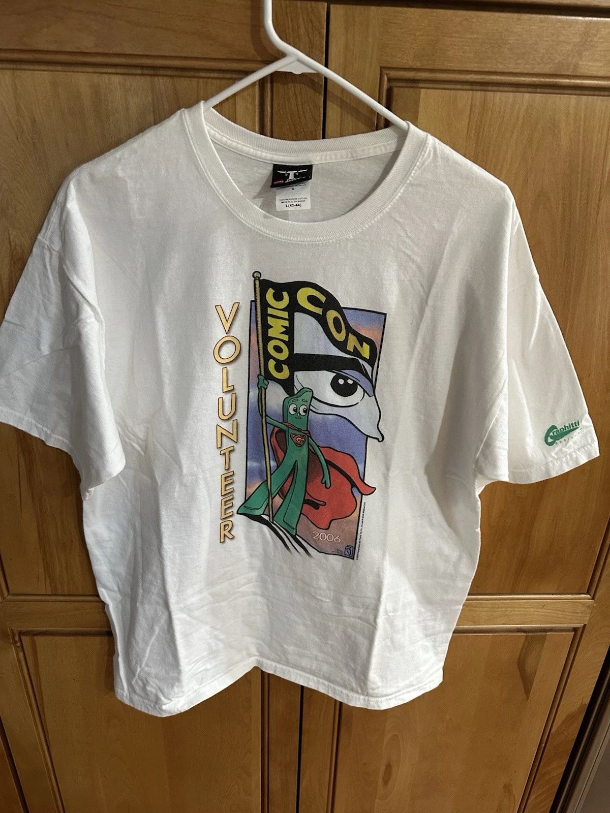 Vintage 2006 RARE Comic Con L 44”  Gumby Volunteer T Shirt NICE!