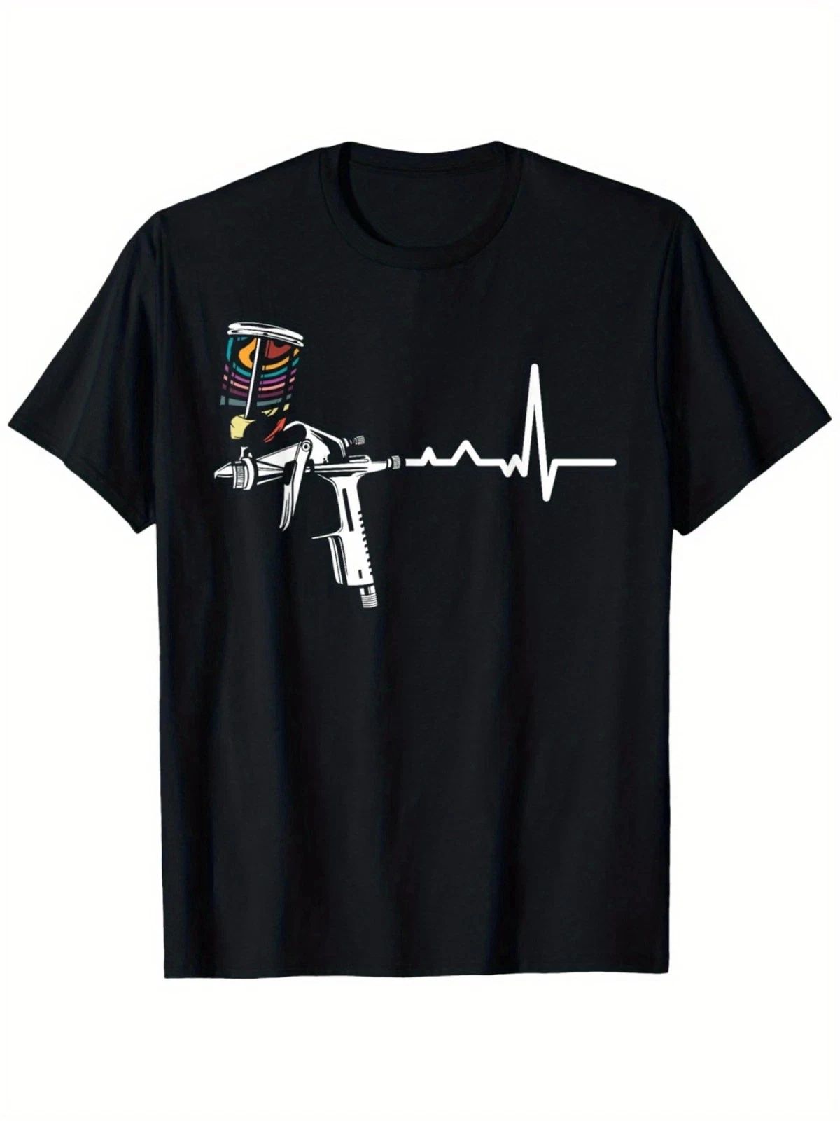 Spray Paint Gun Heartbeat Graphic T-Shirt Street Art Graffiti Style Tee
