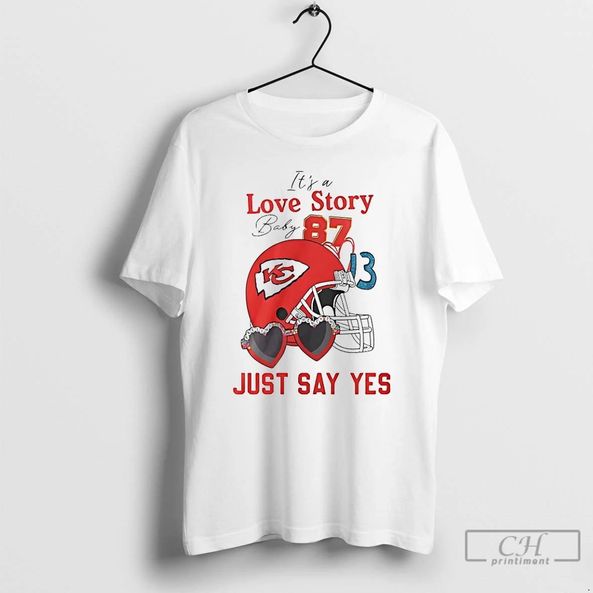 Classic Kansas City Chiefs Its A Love Story Baby Just Say Yes Helmet T Shirts