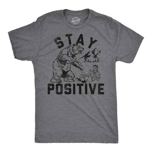 Mens Funny T Shirts Stay Positive Bear Attack Sarcastic Graphic Tee for Men