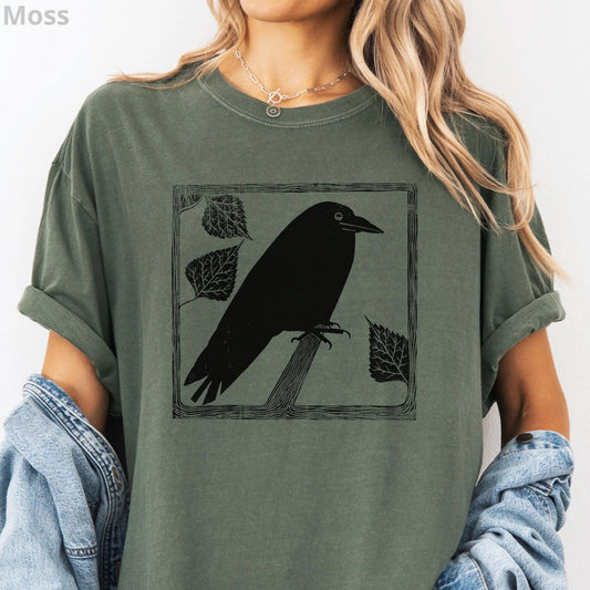Linocut Raven Shirt, 100 Cotton Unisex Comfort Colors Dark Academia Aesthetic