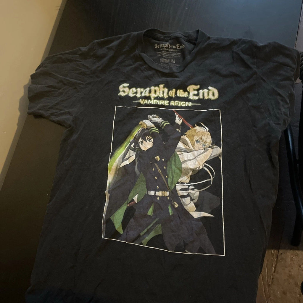 Seraph of the End Anime Vampire Reign Black Graphic T-Shirt Mens Size Medium