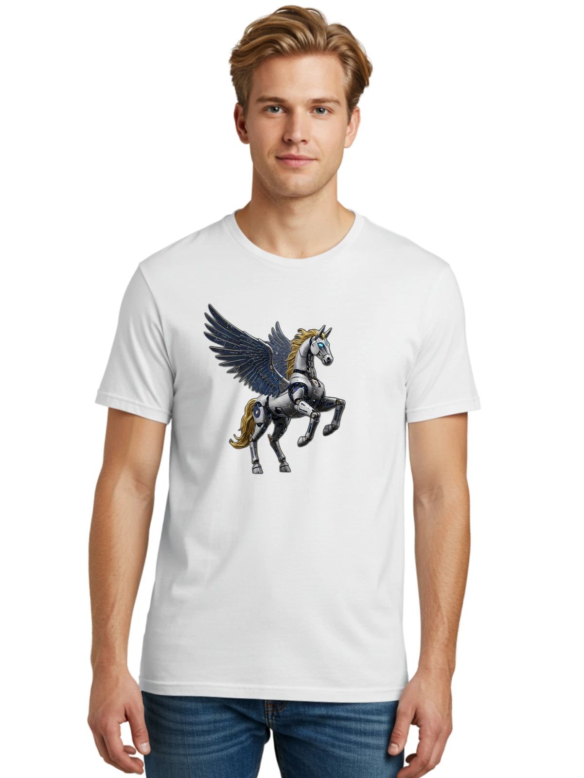 Pegasus-Robot Mens Graphic Tee, 100% Cotton, Casual Summer Wear