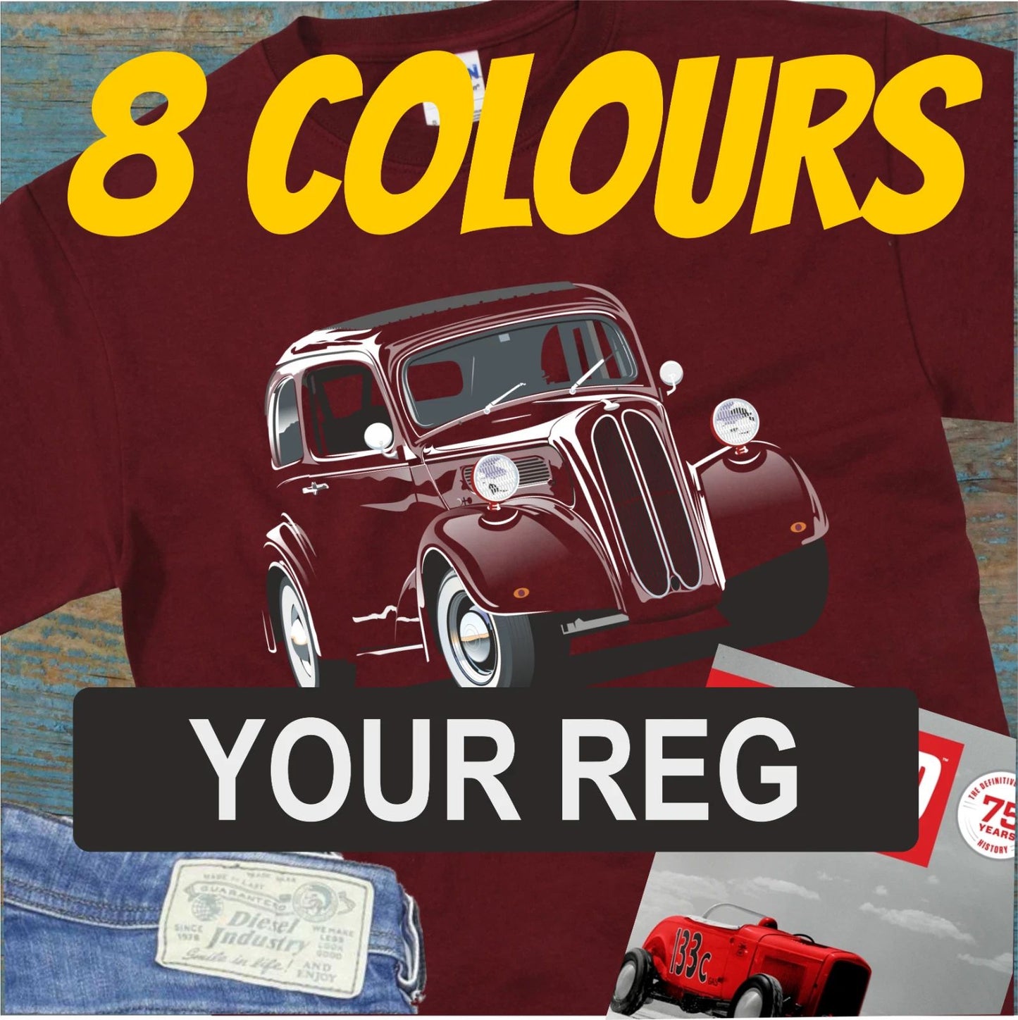 Ford Pop / Anglia T Shirt Classic Car Hotrod Vintage Retro Tee Fathers Day