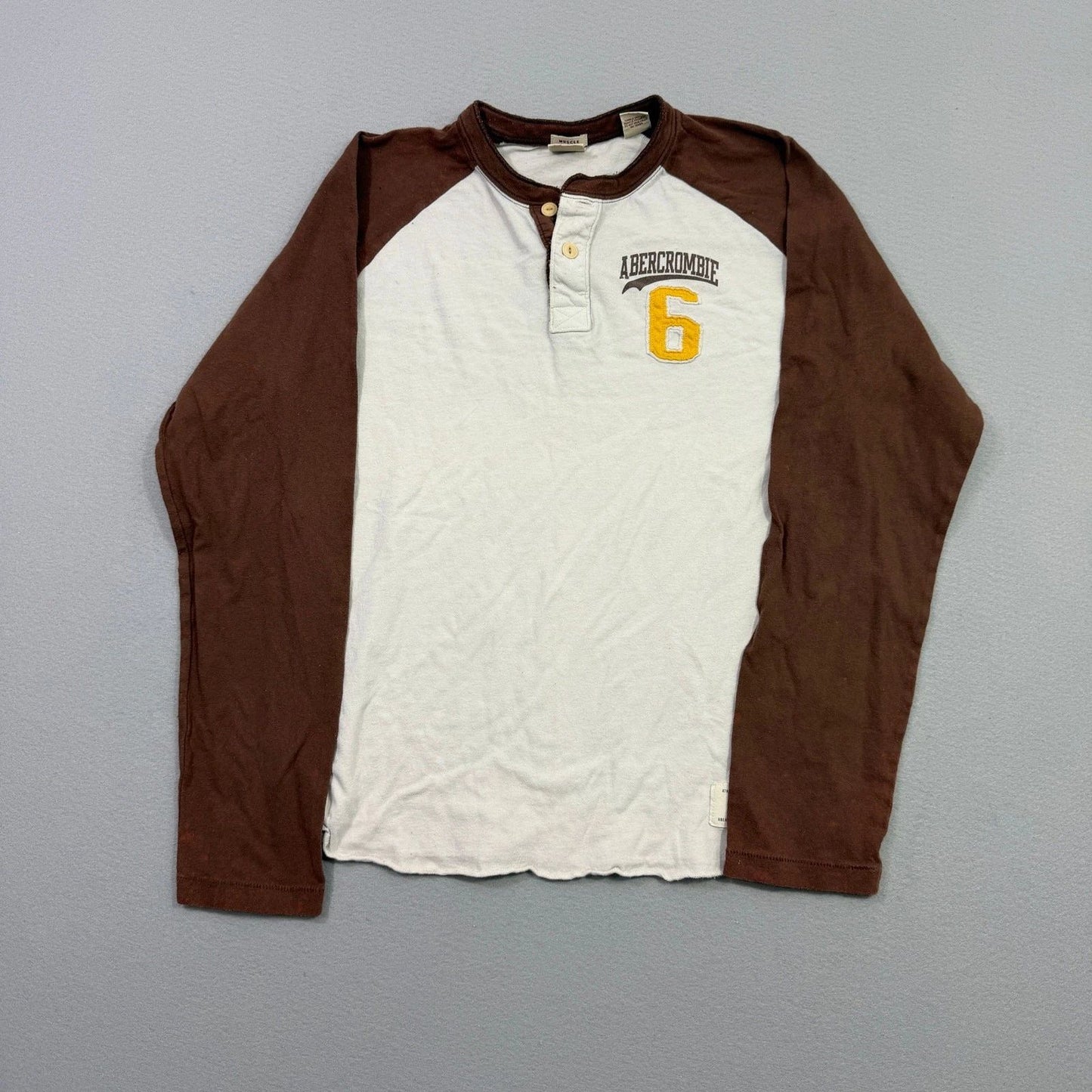 Abercrombie & Fitch Henley Muscle Shirt Men's XL White Brown y2k Preppy Surf