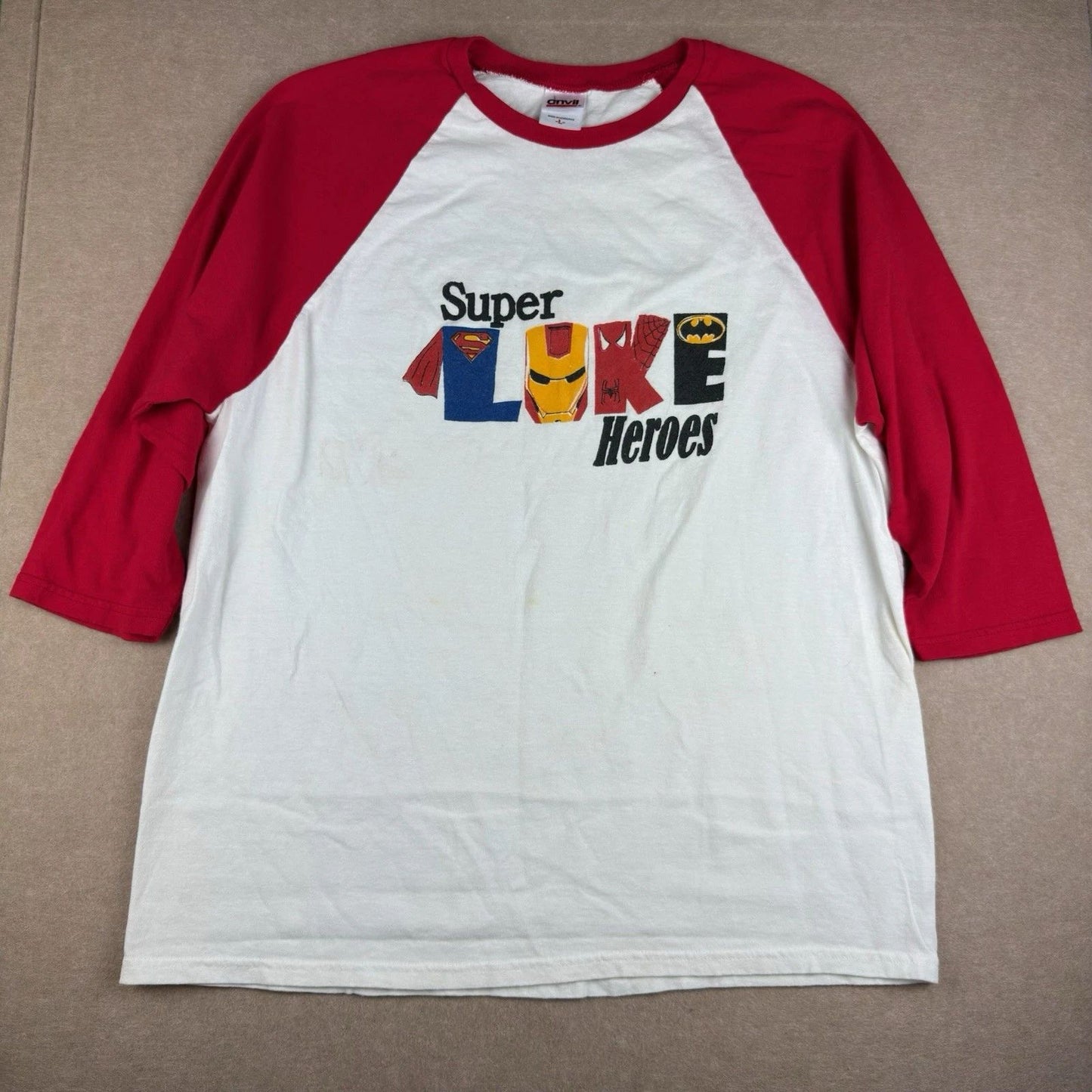 Anvil Baseball Raglan Shirt L Red White Super Luke Heroes Christian Jesus  Tee