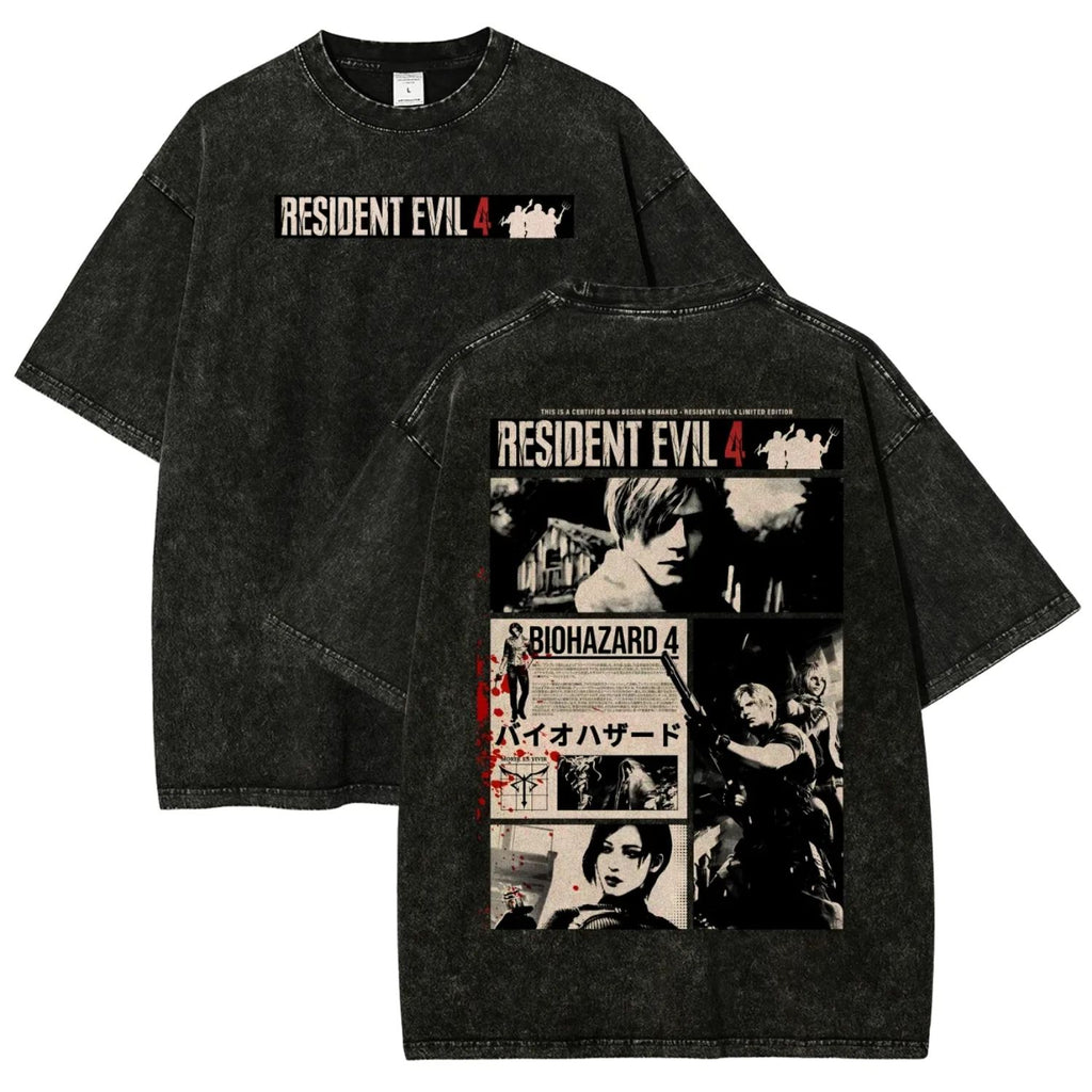 Resident Evil 4 RE4 Leon S Kennedy Shirt Horror Game Tee Washed Black Unisex