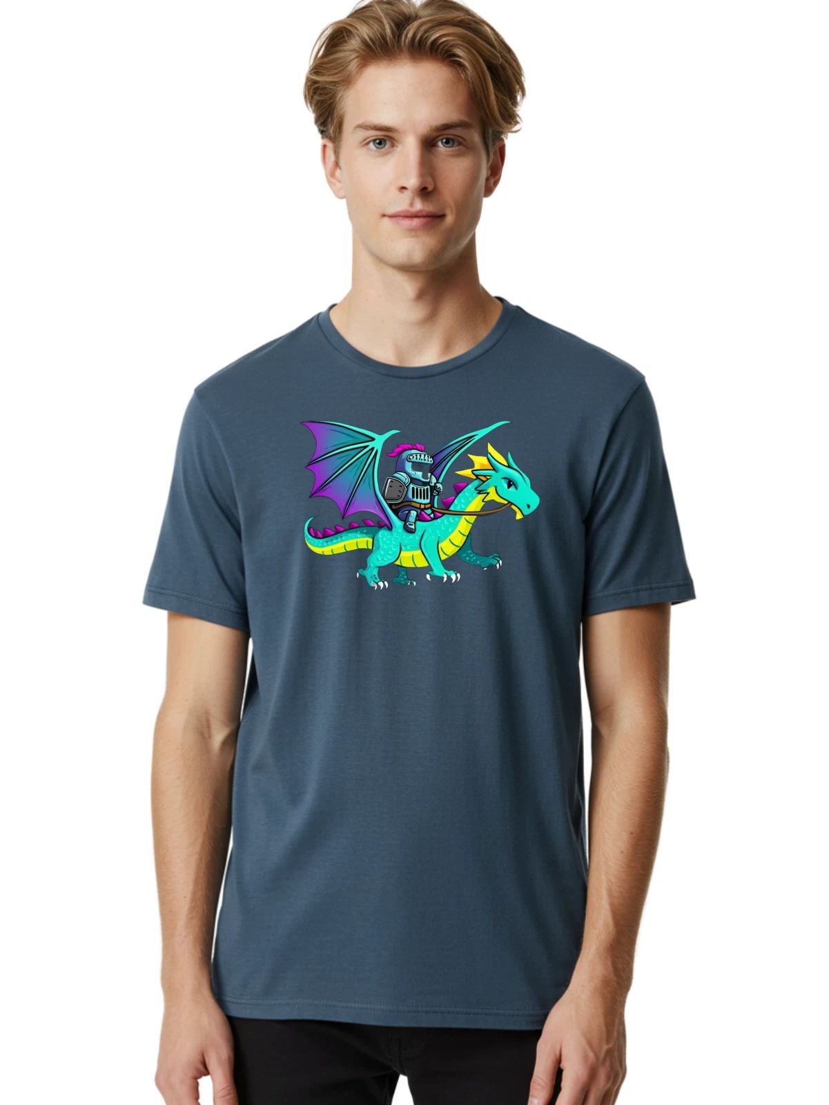 Astronaut-Riding-Dragon Mens Graphic Tee, 100% Cotton, Casual Summer Wear