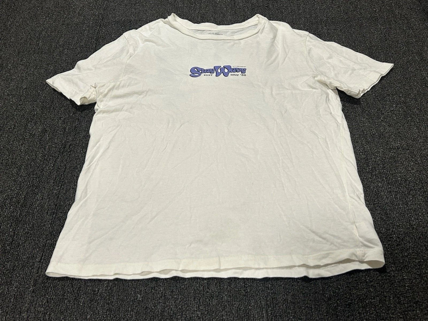 Old Navy Surf Tour Stay Wavy Tee Men’s Medium White Graphic Short Sleeve