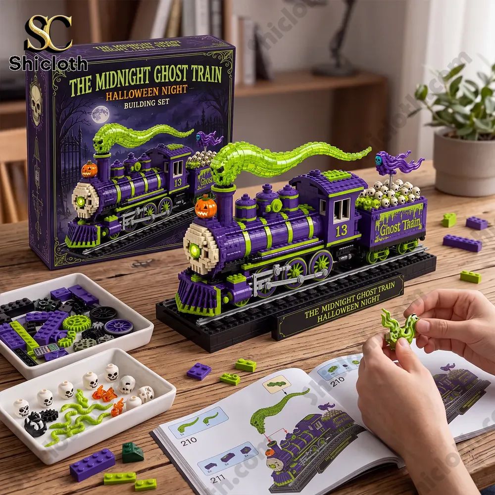 The Midnight Ghost Train Halloween Night Building Brick Set