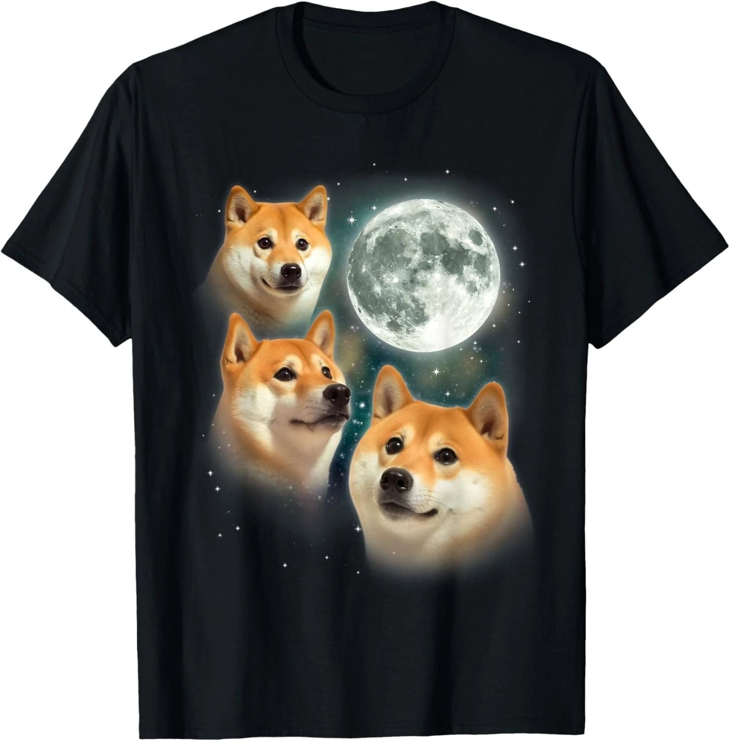 Three Shiba Inu Moon  3 Doge Funny Cute Dog Meme Parody T-Shirt - USA Size