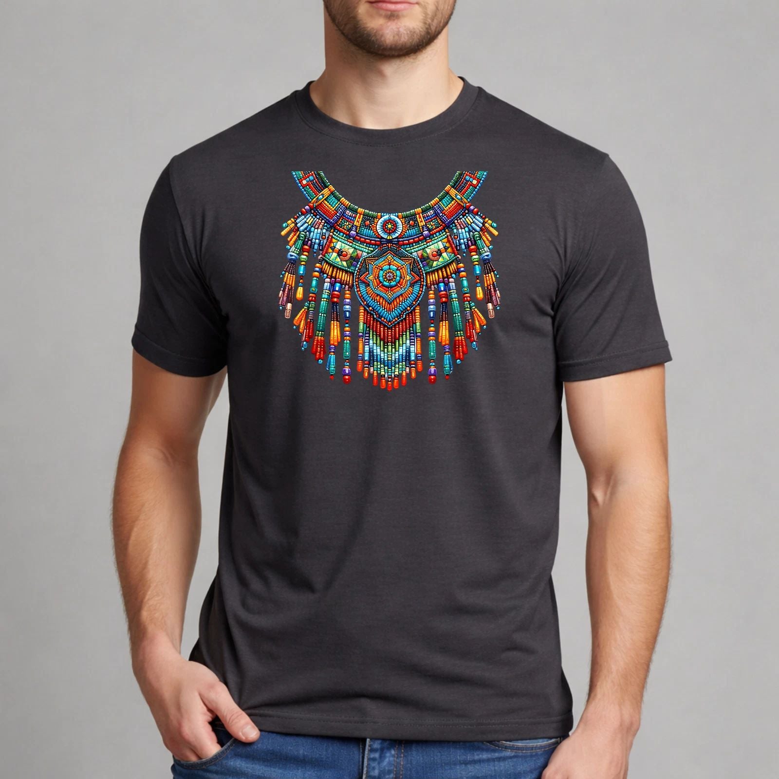 Native American Beaded Necklace Tribal Art Boho Graphic Gift Unisex T-Shirt