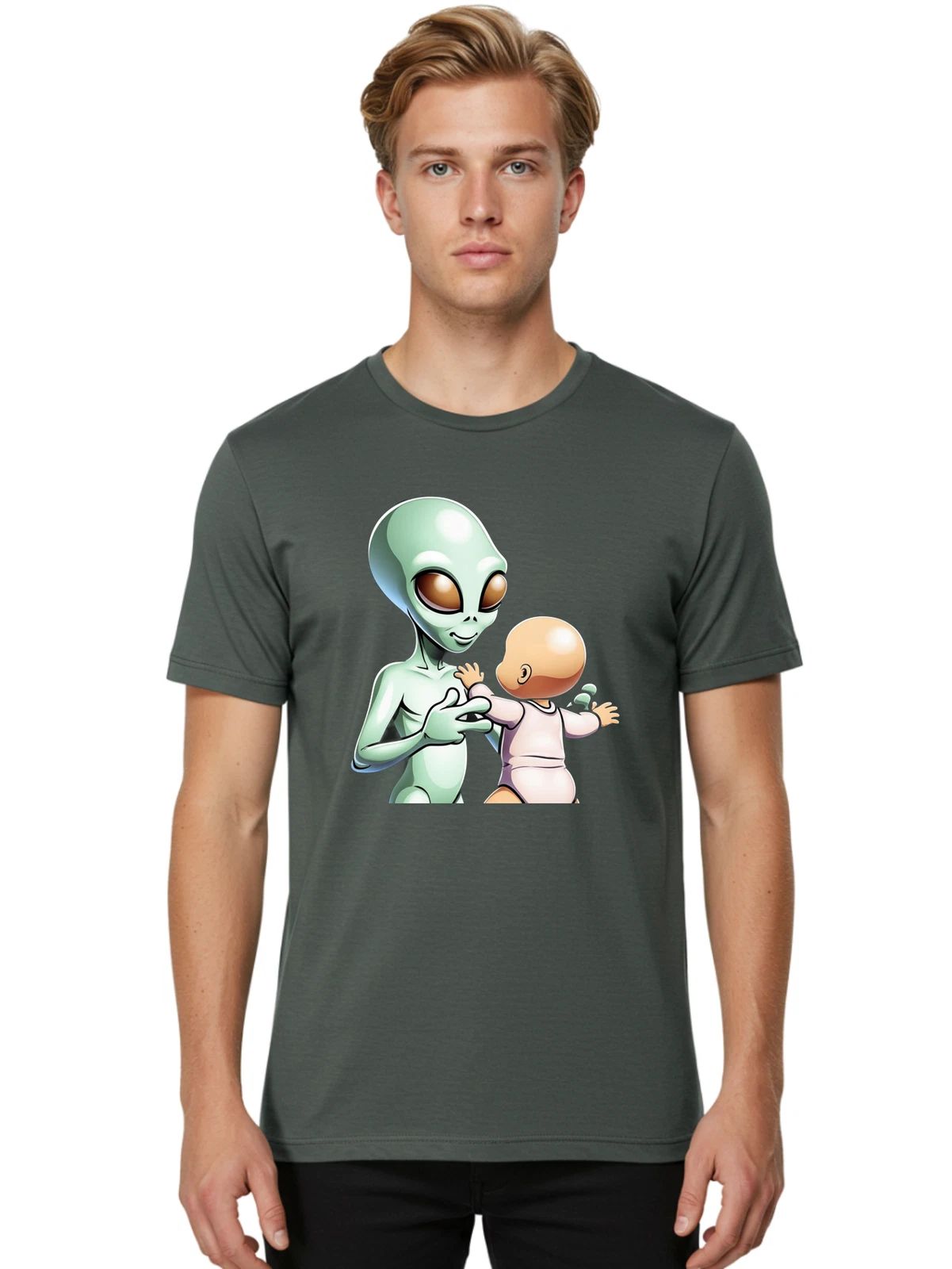 Alien-Holding-Baby Mens Graphic Tee, 100% Cotton, Casual Summer Wear