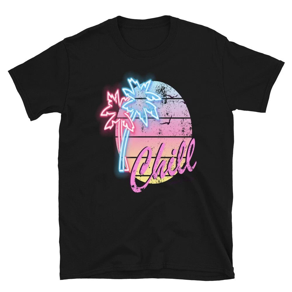 Neon Vintage Palms & Sunset Classic Trendy Design Casual T-Shirt