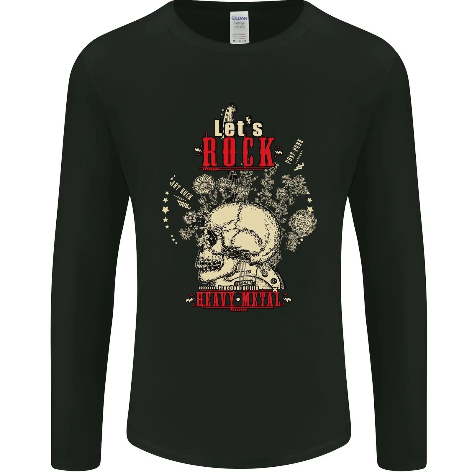 Lets Rock Heavy Metal Skull Mens Long Sleeve T-Shirt