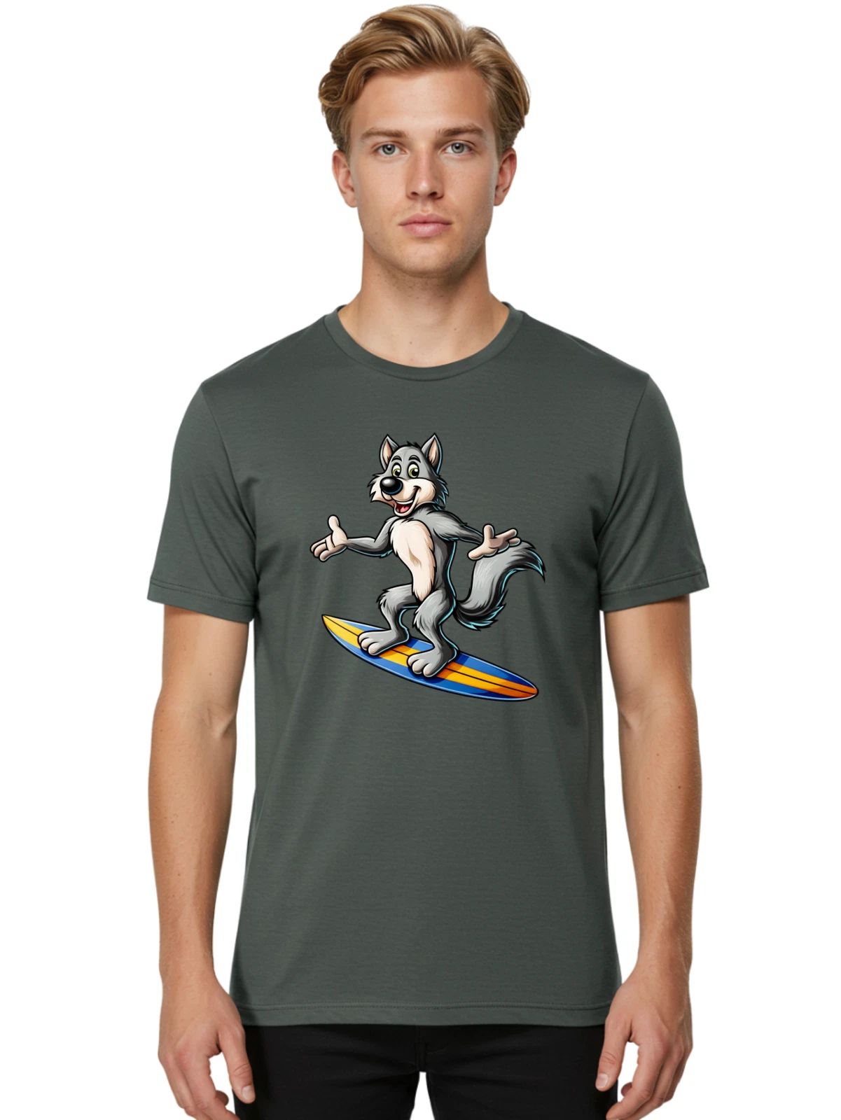Surfing-Wolf-10 Mens Graphic Tee, 100% Cotton, Casual Summer Wear