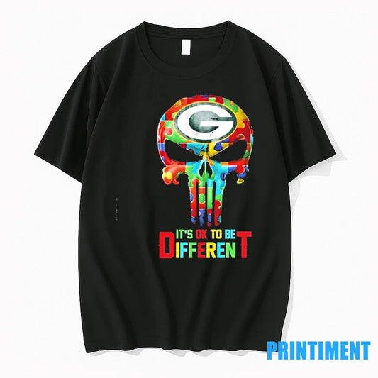 Skull X Green Bay Packers Autism Its Ok To Be Different Tshirts Sweater