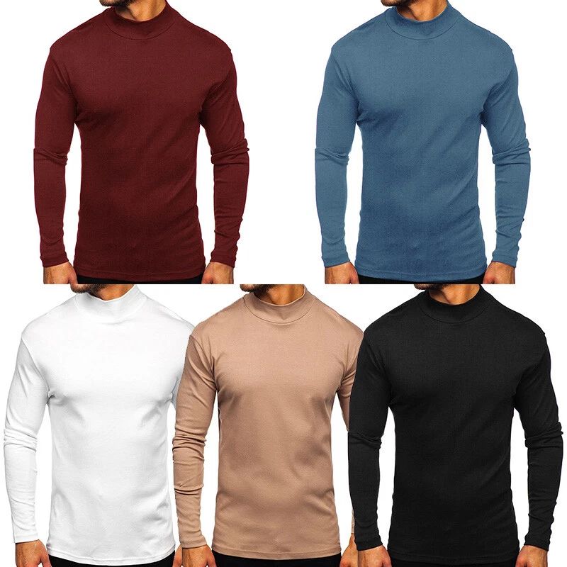 Mens Turtleneck Pullover Long Sleeve Jumper Tops Casual Warm Slim Fit T-Shirt  ）
