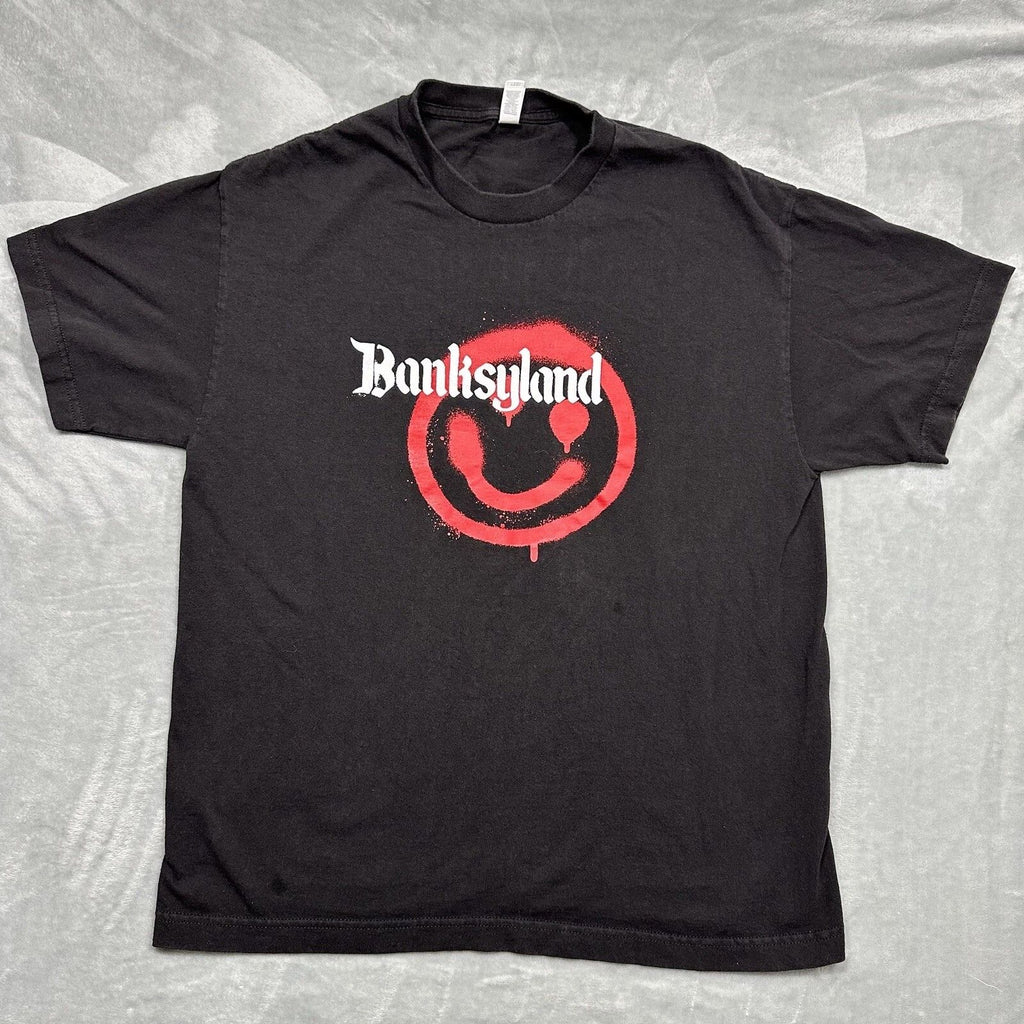 Banksyland Shirt Mens Large Black Red Graphic Graffiti Artist Banksy Street
