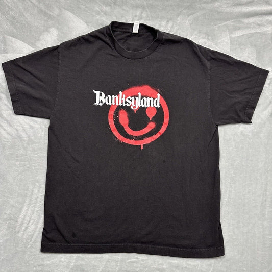 Banksyland Shirt Mens Large Black Red Graphic Graffiti Artist Banksy Street