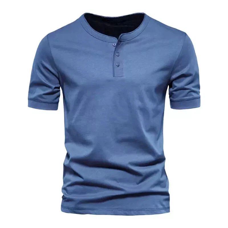 New Mens Henley Grandad Solid T Shirts Tee Summer Short Sleeve Casual Loose Tops