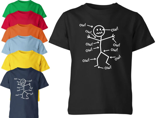 Funny Stick Figure 'Ow' T-Shirt Sarcastic Pain Humor Graphic Tee Unisex Kids Tee